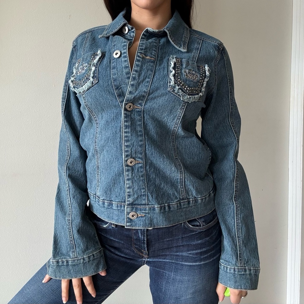 Y2K Embellished Denim Jacket – Studded Vintage Jean Jacket - Picture 5 of 6